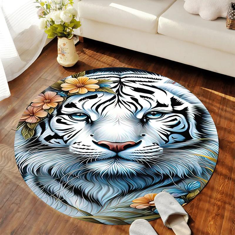 

1Pc Tiger theme Circular Print Rug - home decoration Carpet For Living Room Bedroom Flooring Computer Chair Area Rug 80x80cm( 31x31in)