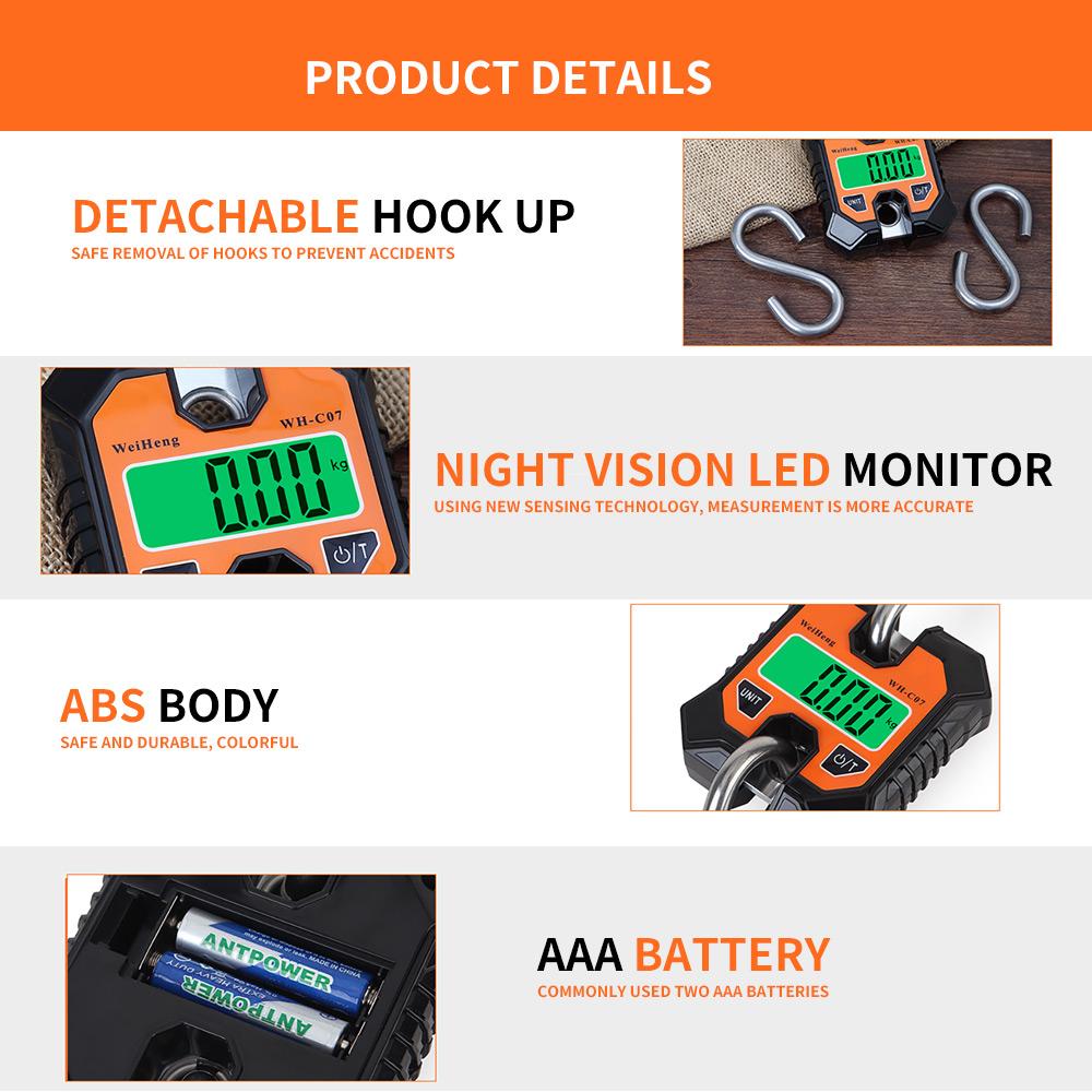 Industrial Detachable Portable Micro Crane Scale 100KG 250KG 50g Hanging Suitcase Digital Weigh Hook Electronic Scale Steel Tool