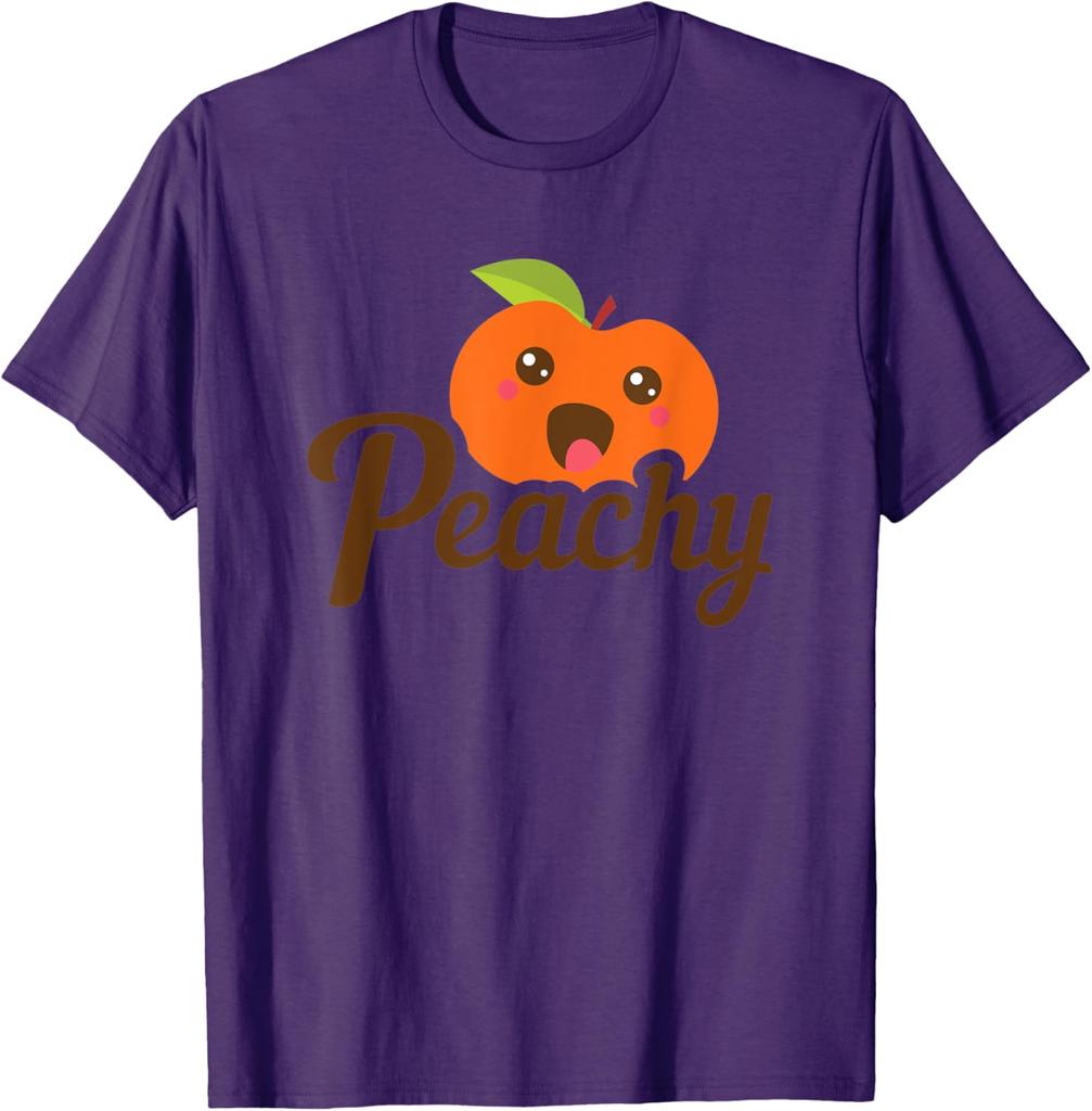 Cute Cartoon Peachy Fruit Graphic TShirt Casual Short Sleeve Round Neck Tee
