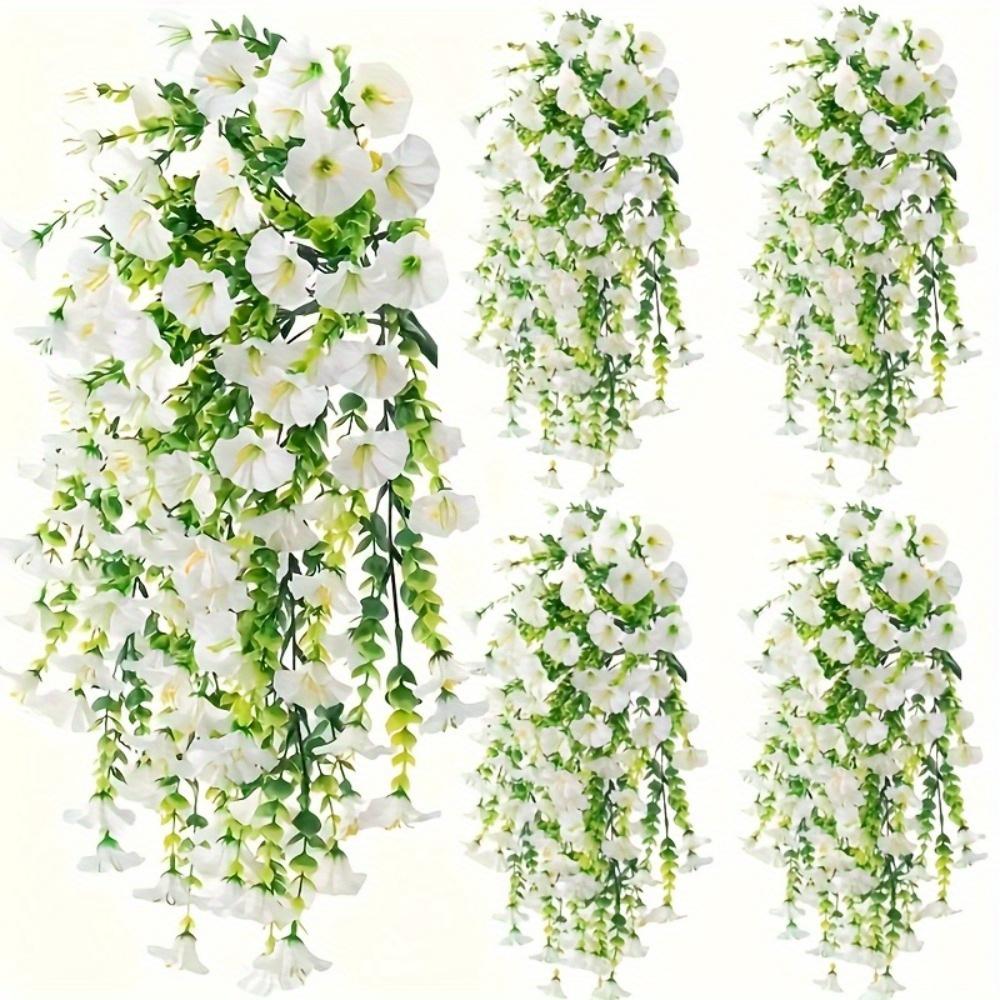 3 Artificial White Trumpet Flowers | Lifelike Hanging Flowers for Outdoor Faux Floral Arrangements | Suitable for Garden Decorations
