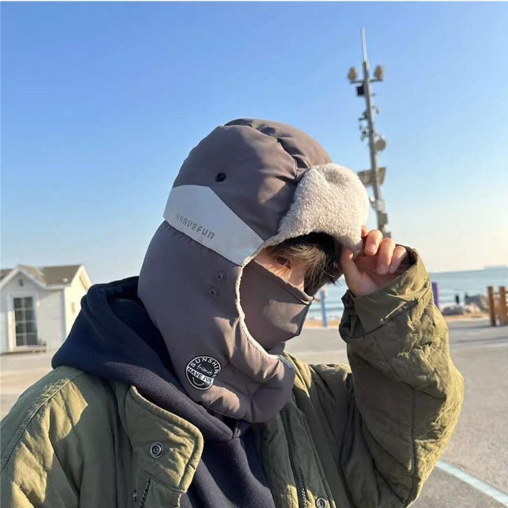 Windproof Winter Earflap Hat Thickened Ski Pullover Cap Fashion Men Ear Protection Cap Cycling