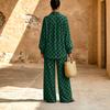 Damen Zweiteiler mit Polka Dots Langarm Locker geschnittenes Hemd mit elastischem Bund Weite Hosen Set