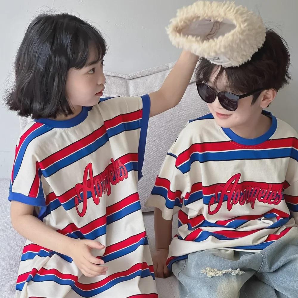Sibling Summer Outfits: Kids' Striped T-Shirt and Dress Set