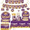 2026 Graduation Season Purple Gold Party Supplies: Paper Plates, Flags & Napkins