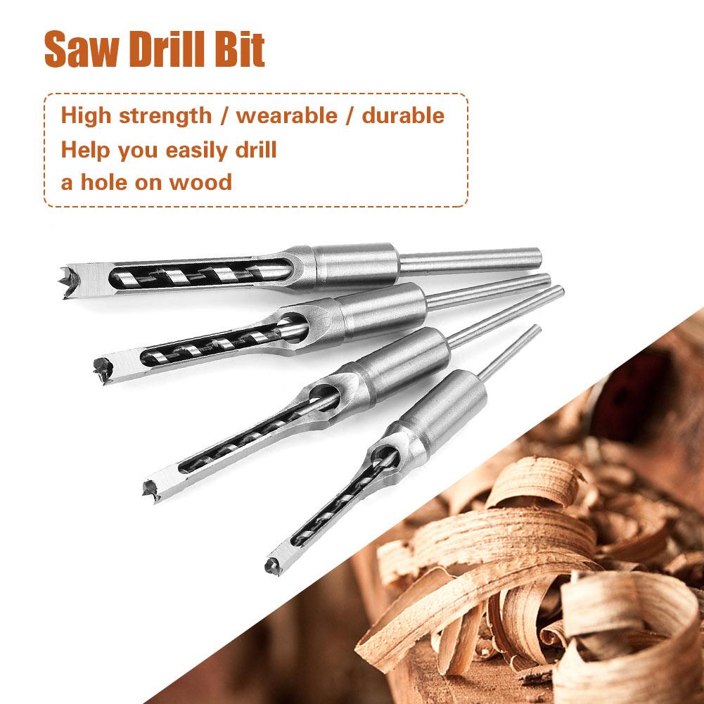 SquaRe hole Saw Auger Drill Bit Mortising Chisel Woodworking Tool (4pcs)