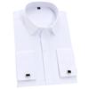 Cămașă clasică pentru bărbați cu manșete franceze, plachetă ascunsă, mânecă lungă, pentru tuxedo, cămăși bărbătești cu butoni de manșetă, fără buzunar, pentru birou, alb