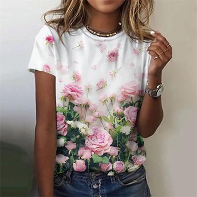 Tricou de Damă cu Imprimeu 3D Colorat și Amuzant cu Flori și Trandafiri, Bluză Supradimensionată de Vară, Gât Rotund, Mânecă Scurtă, Îmbrăcăminte de Stradă pentru Doamne
