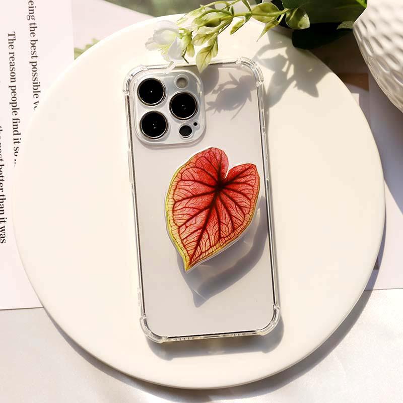 Foldable Acrylic Mobile Phone Stand with Simulated Plant Leaf Design