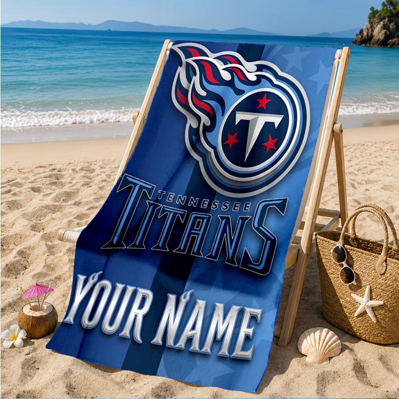 Custom Name Titans Crest Personalized Microfiber Beach Towel, Quick-Dry, Ideal for Summer Travel, Beach Essential, Swimming