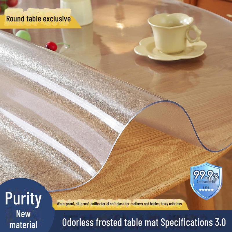 Transparent Round PVC Tablecloth Mat - Waterproof, Oil-Proof, Scald-Resistant, Washable Protective Pad for Coffee Tables.