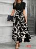 2025 Amazon cross-border exclusive for European and American women's clothing, flower printing, high waist fashion and elegant temperament dress