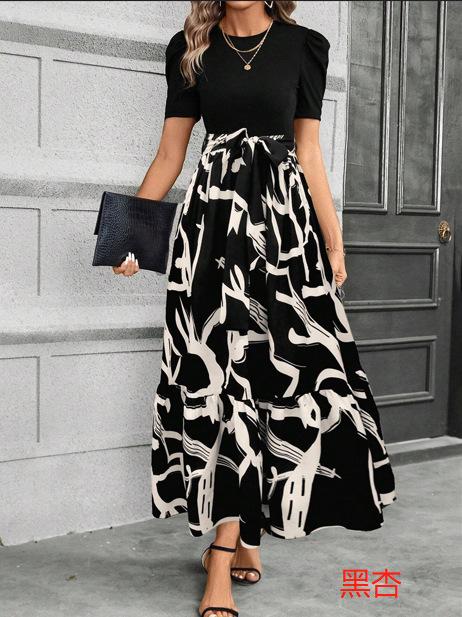 2025 Amazon cross-border exclusive for European and American women's clothing, flower printing, high waist fashion and elegant temperament dress