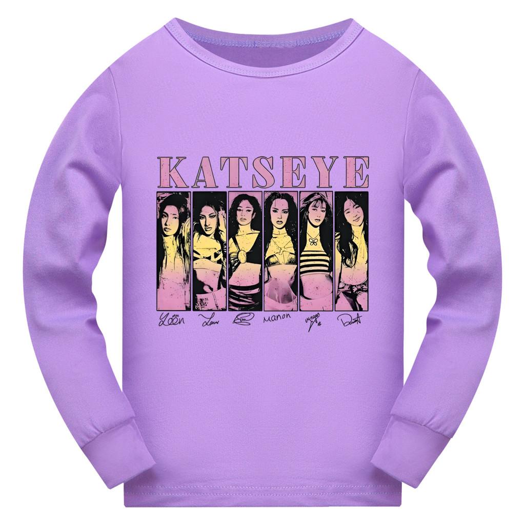 

5304 Детская футболка для девочек из хлопка с длинными рукавами и принтом KATSEYE 110cm фиолетовый