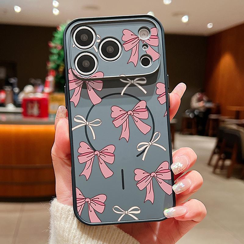 Magnético Para Magsafe Funda Para iPhone 17 Pro Max Patrón de Lazos Rosas Cubierta con Sensación de Piel Para iPhone 16 15 14 13 Pro Max