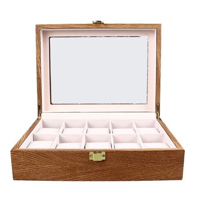 Holz-Uhrenbox 10 Fächer Große Uhren-Display-Aufbewahrungsbox mit Klarsichtdeckel für Armband Halskette