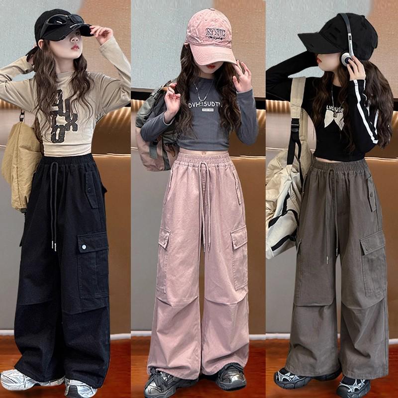 Trendy Girls' Wide Leg Cargo Pants – Spring/Autumn Casual Wear for Junior High School Students