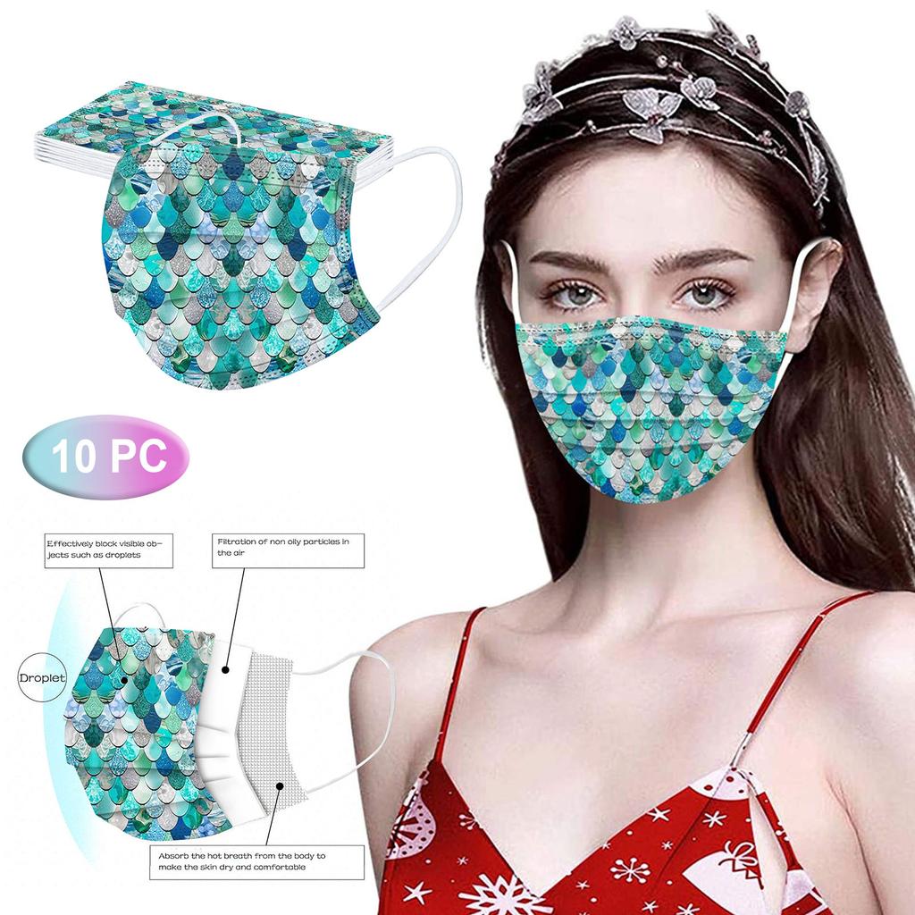 10PC Colorful Print  for  Face Mask Disposable Earloop Mask