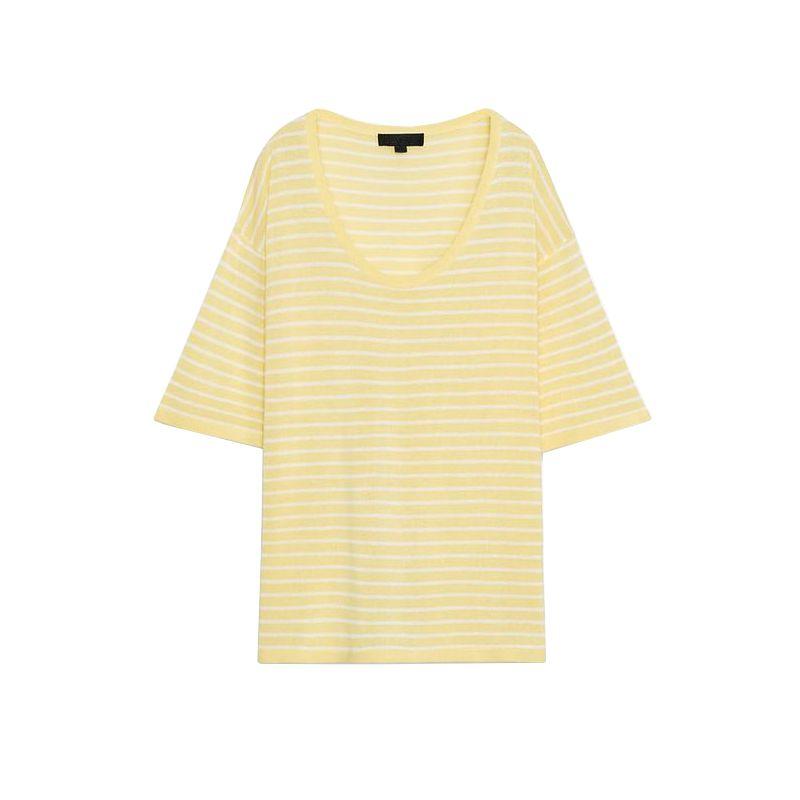 Summer New Women Clothes French Style Preppy Short Sleeve V-neck Knitted Stripes Loose and Comfortable Top 1509011