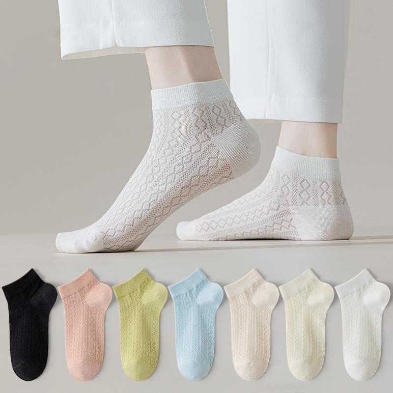 5 Pairs Women Short Ankle Socks Ladies Summer Thin Breathable Soft Cotton Mesh Socks Comfortable Trendy Fashion Casual Socks New