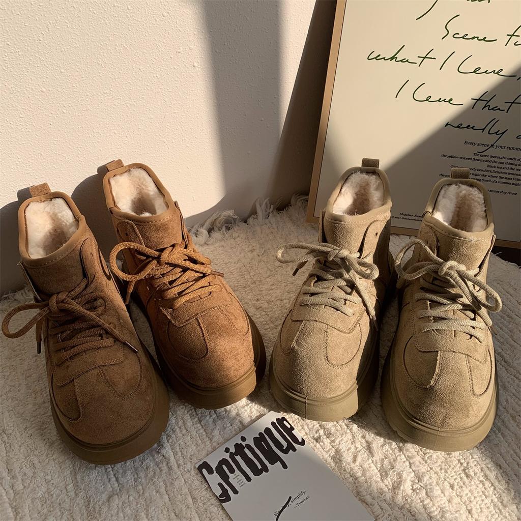 KP Platform Big Head Ugly Cute Snow Boots New Winter Velvet Short Tube Retro Ins Tide Big Cotton Shoes