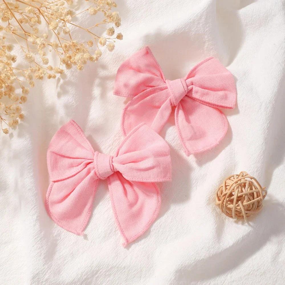 2 Stück/Set Baumwoll-Haarspangen für Babymädchen Frauen Große Schleife Kopfschleifen Accessoires Haarspangen für Kinder Kopfbedeckung Haaraccessoires