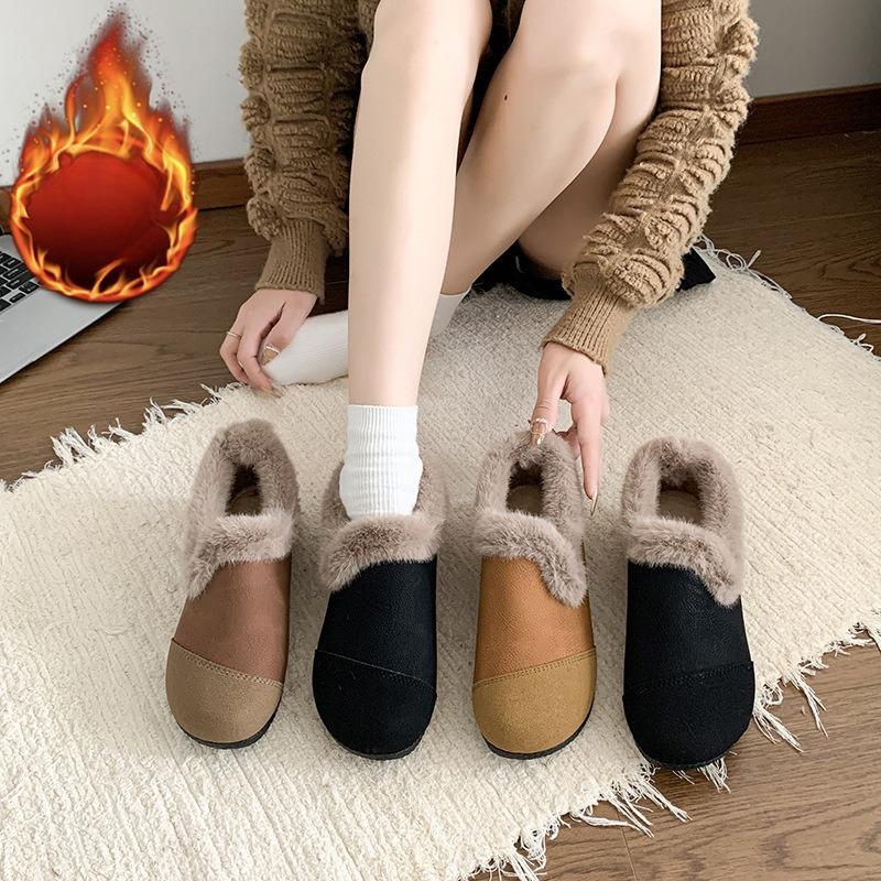 Women's soft elastic thick sole a foot stirrup winter fur one warm cold padded snow boots non-slip wear casual sports cotton boots