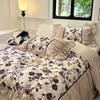 Vintage French Duvet Cover Set, Luxury Black Floral Bedding, Ruffle Design Pillowcases, Girl Woman Bedroom Decor Comforter Cover