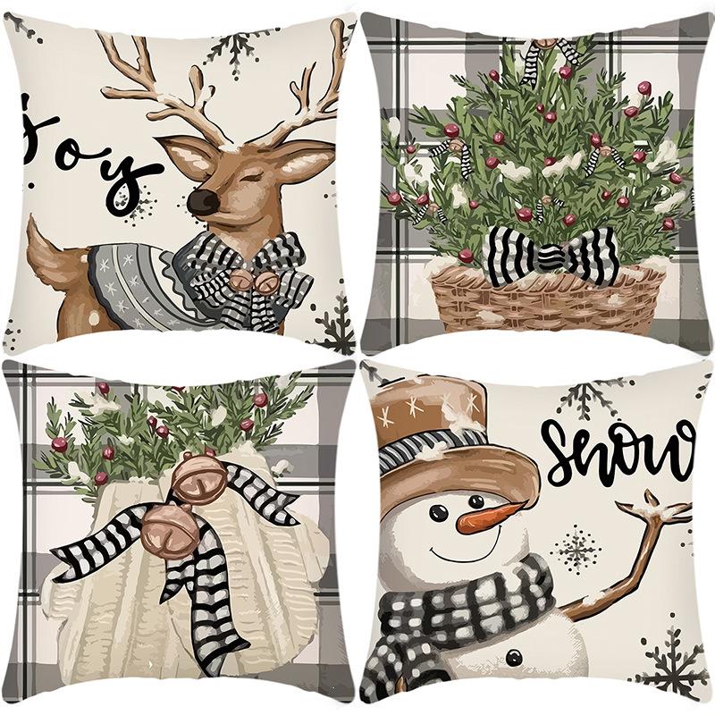 

New Christmas Pillowcase Christmas Snowman Short Plush Linen Print Elk Home Decoration Pillow Pillow 45 * 45Cm pillowcase