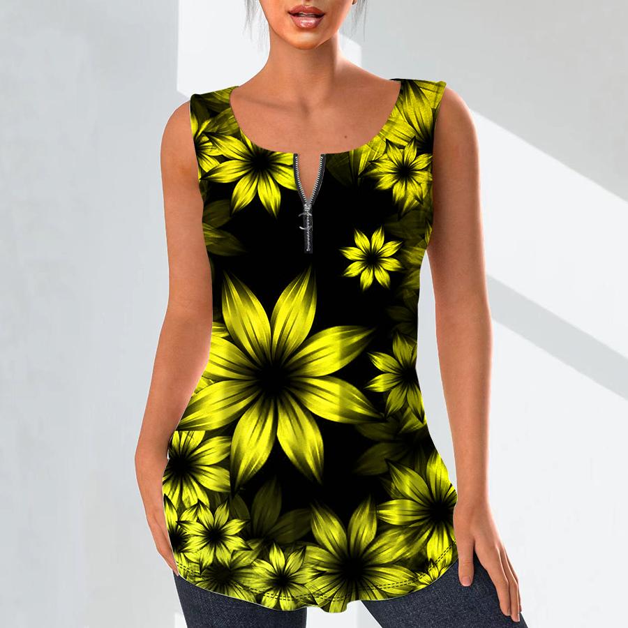 

Женские модные рубашки с v-образным вырезом, повседневные топы, футболка, женский жилет с 3D красивым цветочным принтом, блузка без рукавов больших размеров, топы на бретелях 8XL жёлтый