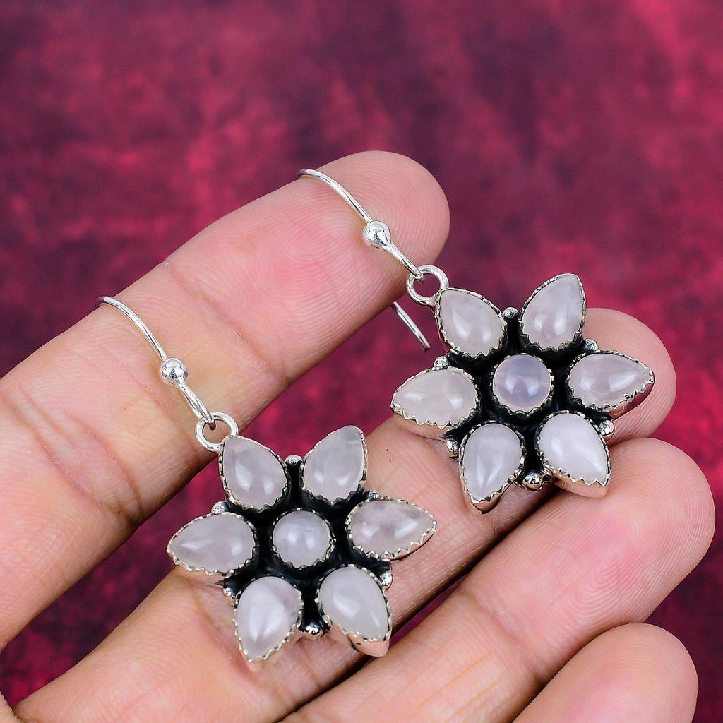 Rose Quartz 925 Solid Sterling Silver Earrings, Handmade Gemstone Earrings Jewelry, Gifts For Wife Brand New Earrings