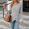 Women's Fashion Sexy Round Neck Long Sleeve With Button Hem Split Top
