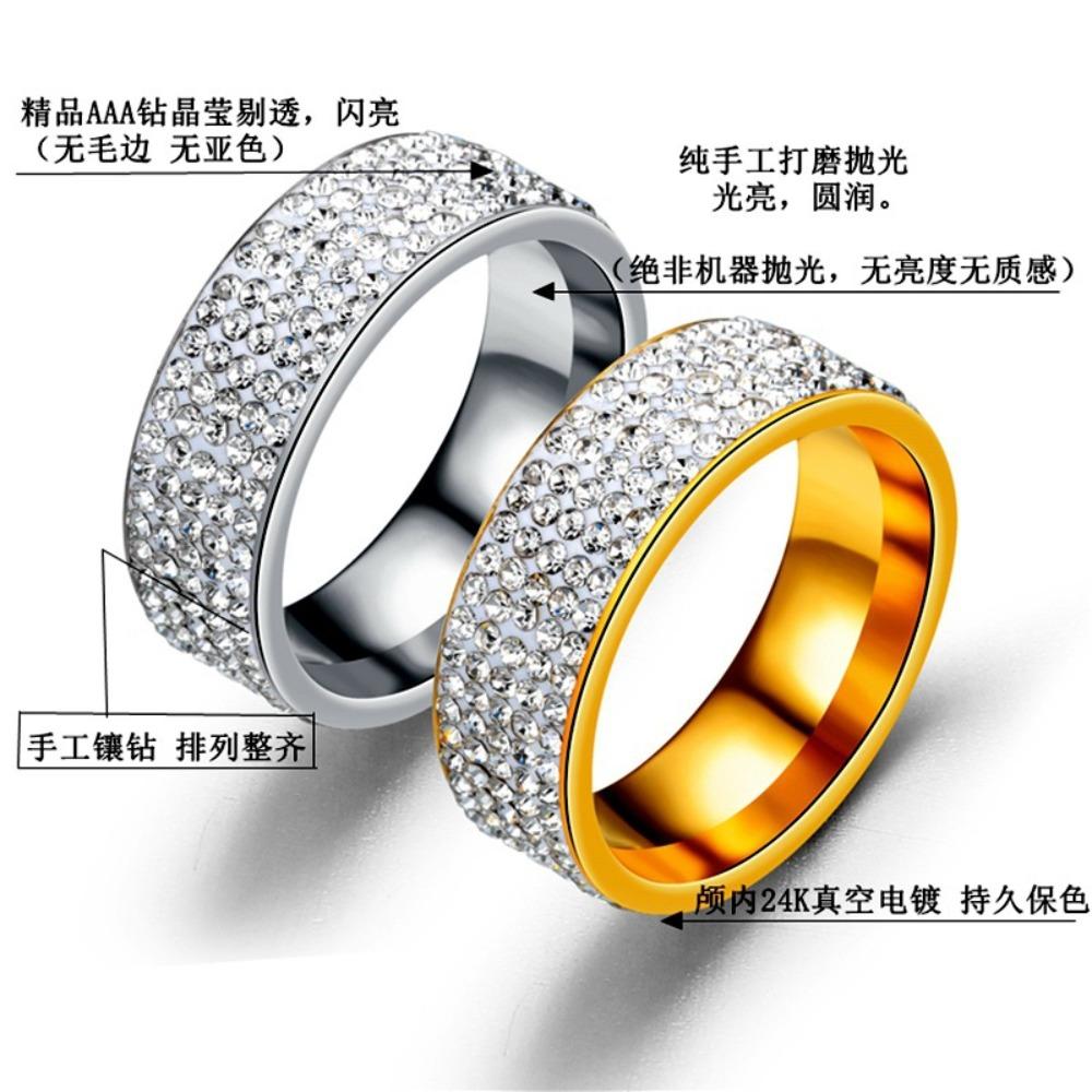 Luxury Personality Sparkle Five-row Zircon Stainless Steel Finger Rings for Men Women Fashion Couple Wedding Jewelry Accessories
