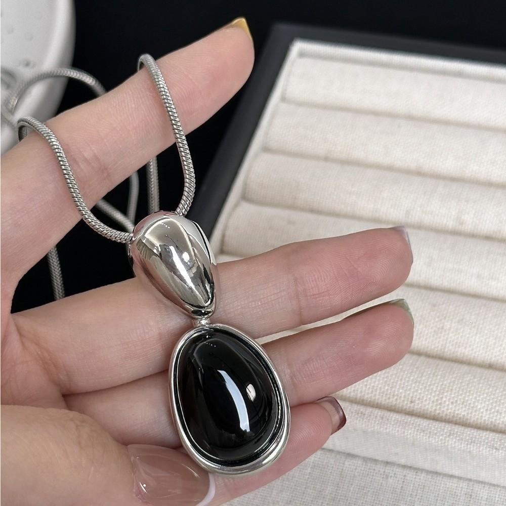 Black Color Water Drop Pendant Necklace Adjustable Sweater Chain for Women