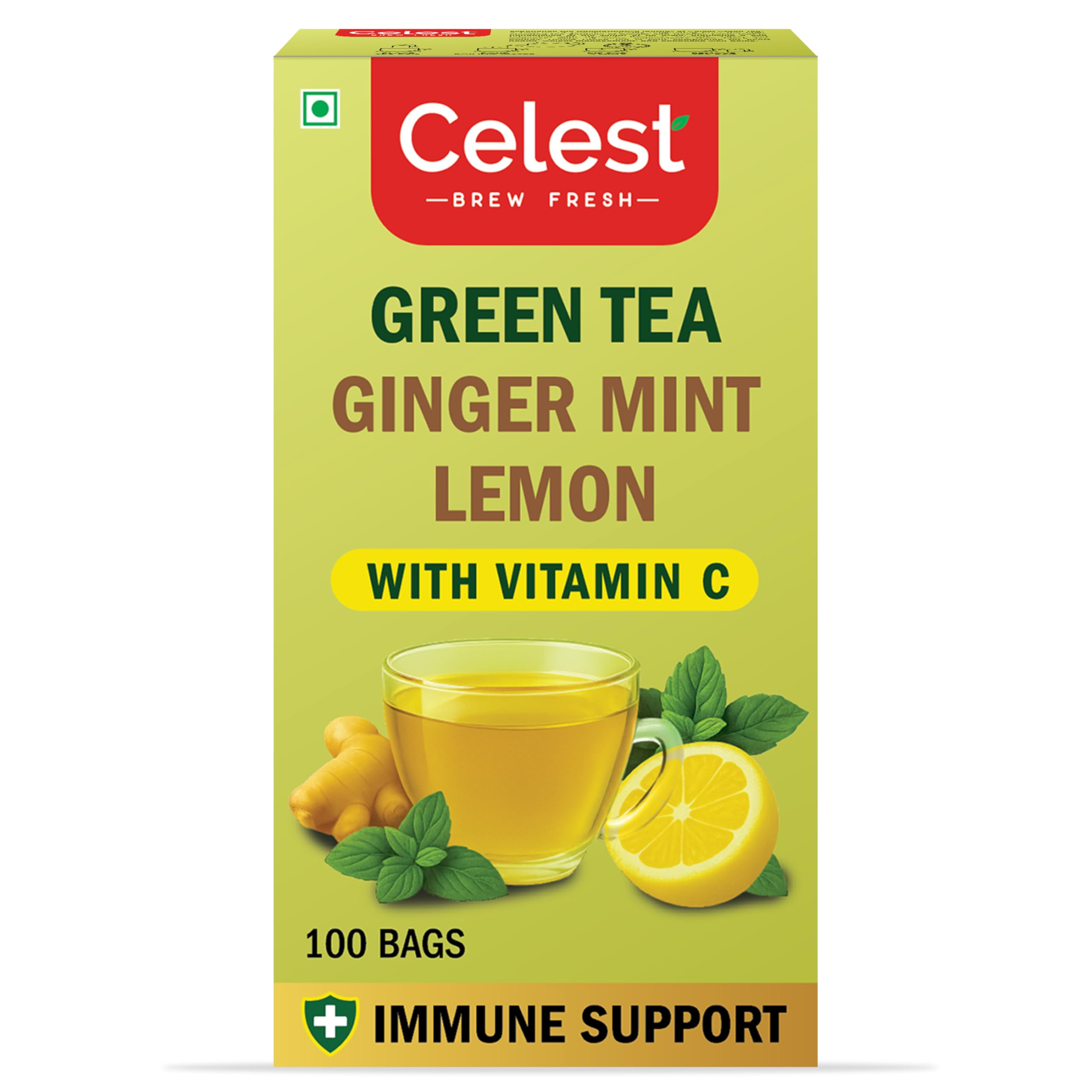 Celest Green Tea | Green Tea for Weight Loss | Ginger, Mint & Lemon | Green Tea with Vitamin C