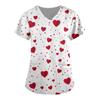 Women Valentines Day Ladies Nurse Uniform Love Print Gradient Short Sleeve Pocket Work Shirt Tunics Carer Medical Nursing Blouse
