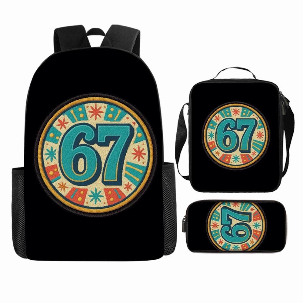Luxury Popular Cool Novelty 67 six seven 3D Print 3pcs/Set pupil School Bags Laptop Daypack Backpack Lunch bag Pencil Case