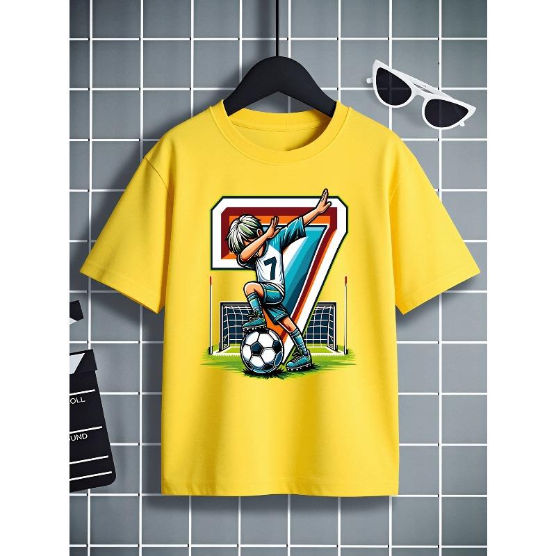 European Sizes Boys' T-shirt Print Design Art, Ideal for Outdoor Activities, Soft Knitted Top, Comfortable And Breathable, Suitable for Summer