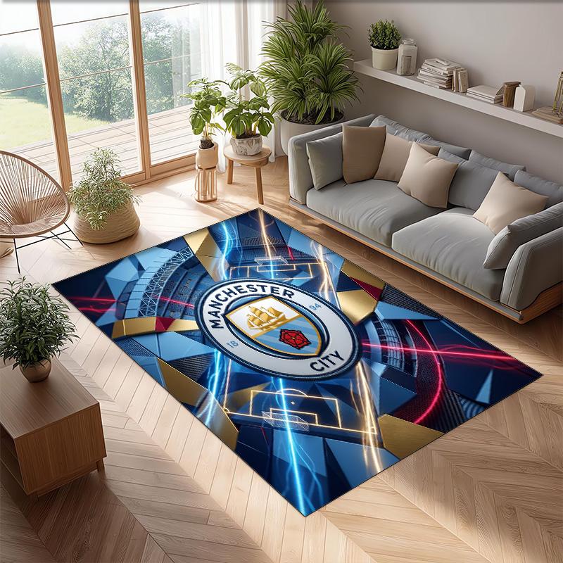 Manchester City Printed Flannel Area Rug Non Slip Soft Polyester Floor Carpet Indoor Decor Mat for Bedroom Living Room Sofa