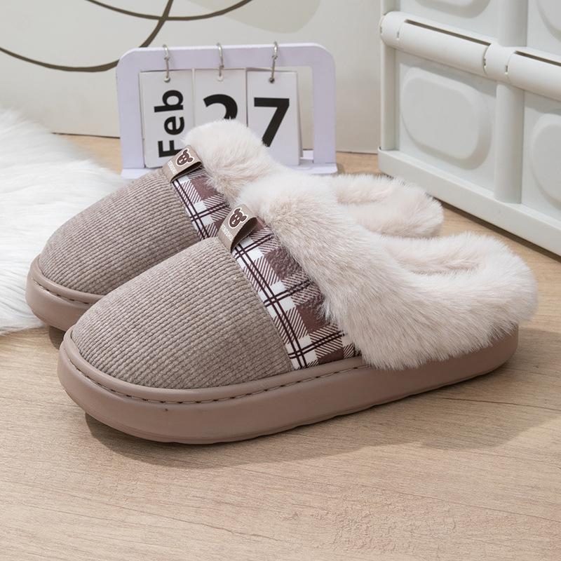 Cotton slippers women's autumn and winter warm indoor home thick bottom non-slip velvet warm feet odorless men's slippers