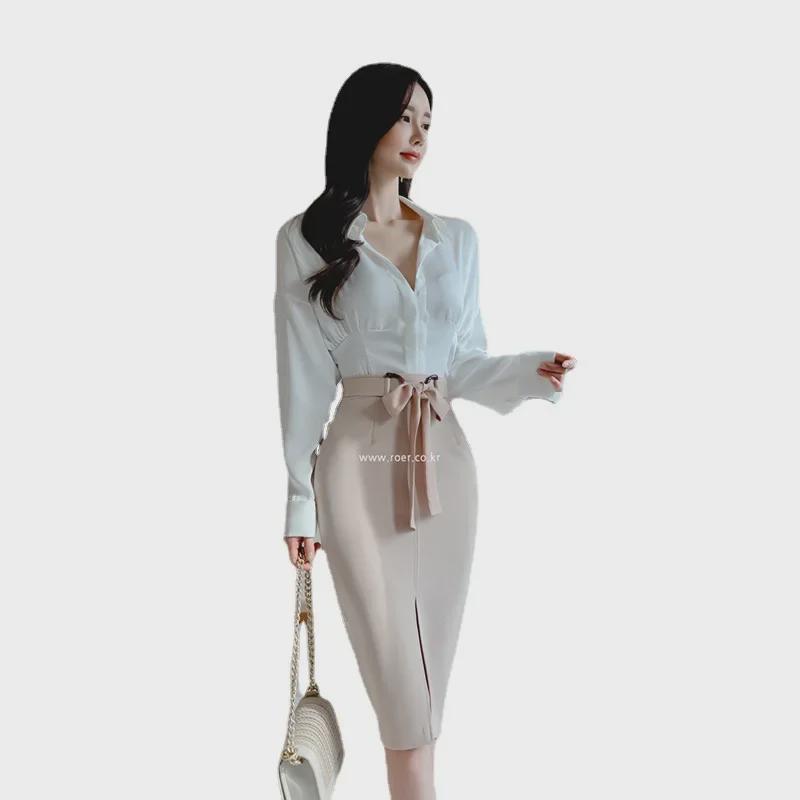 2025 Spring Korean Style Women's Two-Piece Set: Celebrity Fashion Slim Fit Hip Wrap Skirt