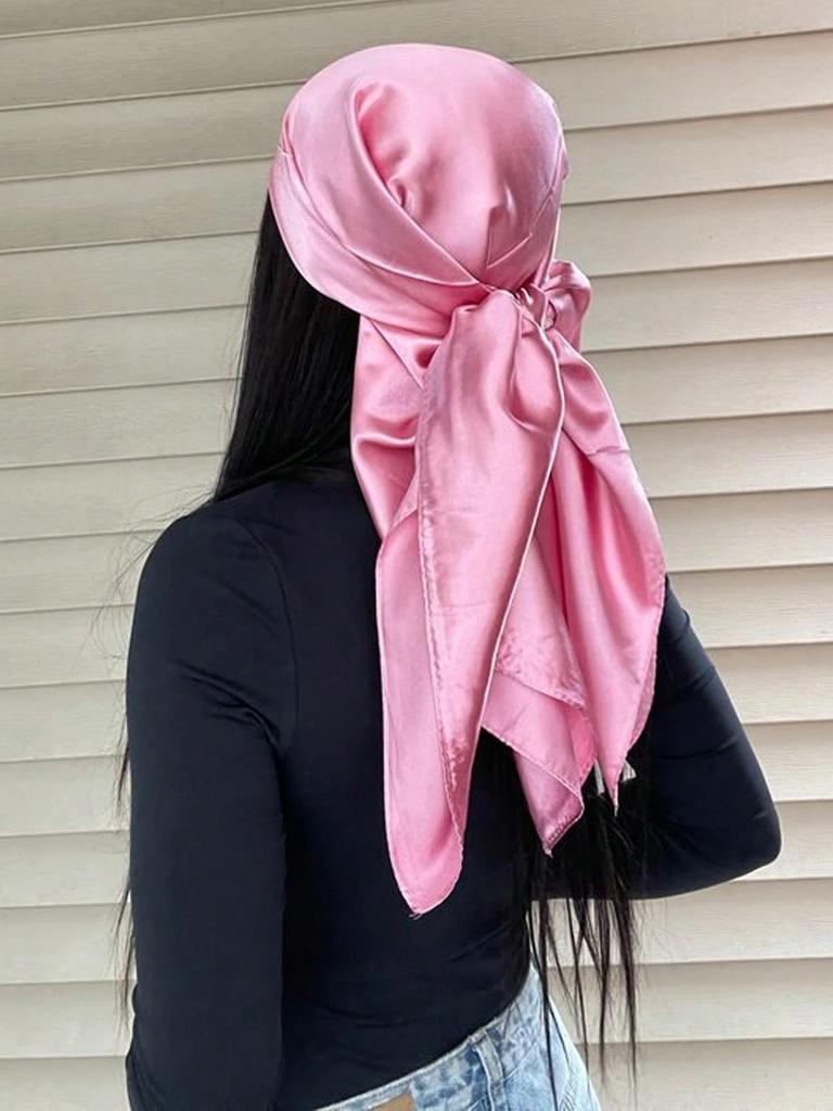 Fashion 90*90cm Solid Color Square Scarf Soft Satin Wraps Elegant Head Neck Hair Tie Band Ladies Hijab Women Girls Kerchief