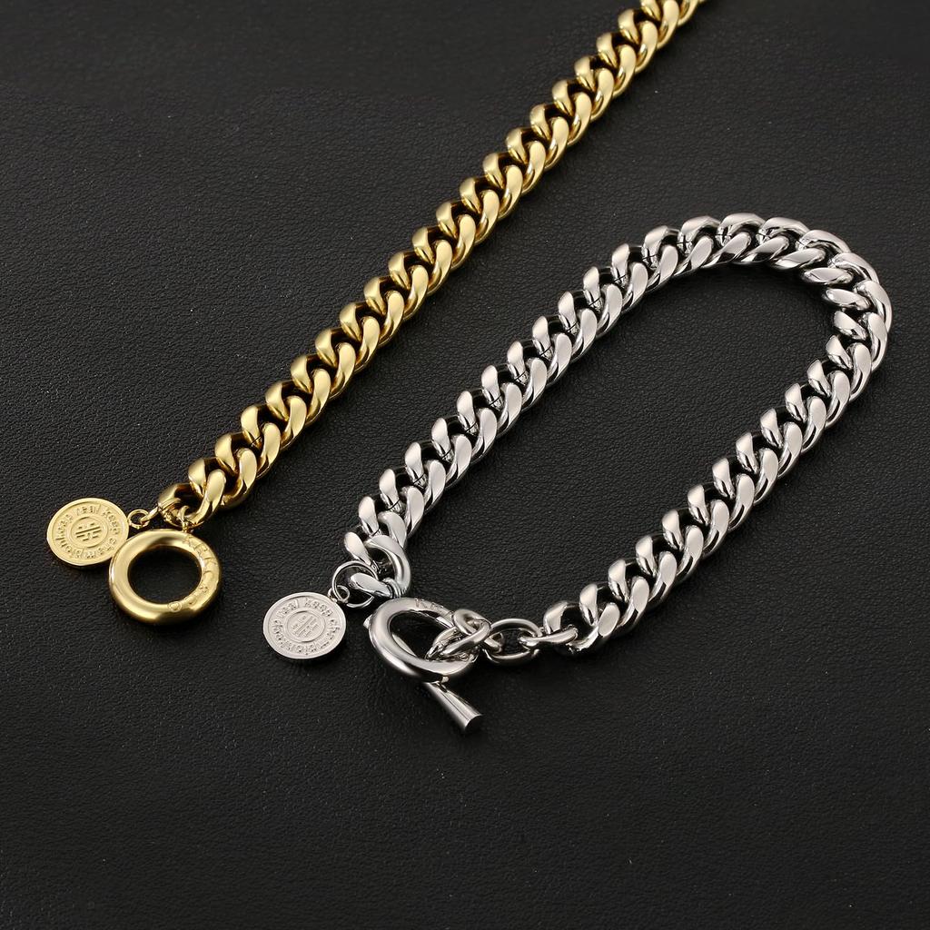 Kihei Mantel 8mm Surgical Stainless K14 Gold Gift KRKC&CO Men's Bracelet, Chain, Bracelet, Wide, Steel, Plated, Bangle, Hypoallergenic, Street,