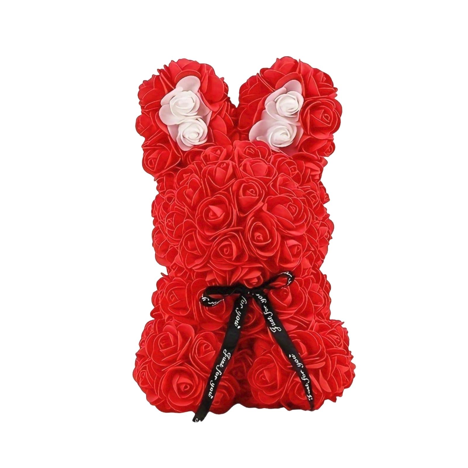 Preserved Rose With Light-Up Bunny, Preserved Flower Bunny Paired With Pe Foam Flowers. One Size