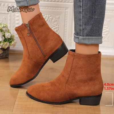 Fashion Vintage Women Suede Ankle Boots Fashion Elegant Pointed Toe Shoes Autumn Thick Middle Heel Solid Women's Short Booties Size36 40
