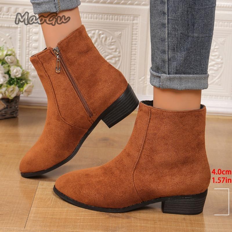 Fashion Vintage Women Suede Ankle Boots Fashion Elegant Pointed Toe Shoes Autumn Thick Middle Heel Solid Women's Short Booties Size36 40