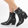 Eilyken Winter Design Belt Buckle Ankle Boots Women Pointed Toe Fashion Zipper Square Heels Shoes Short Modern Booties