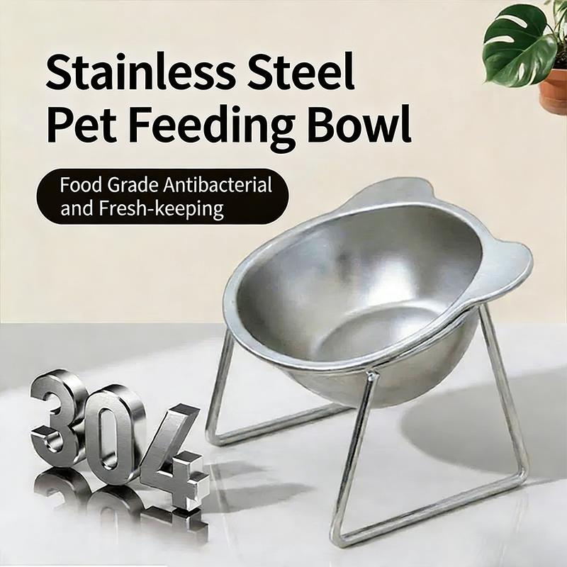 15°Thickened Anti-overturning Protection of Cervical Spine Cat Rice Bowl 304 Stainless Steel Increased Oblique Pet Food Bowl