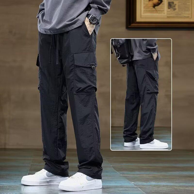 Functional Wind Overalls Boys Spring and Autumn Loose Straight Outdoor Mountaineering Wide Leg Charge Pants Men's Casual Pants