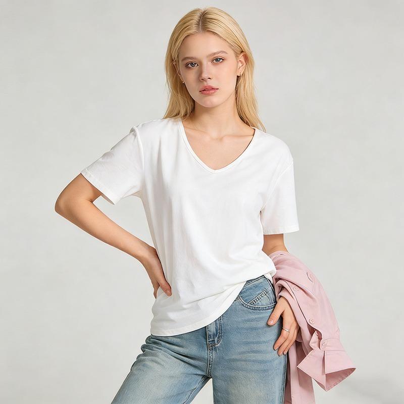 

Женская рубашка с коротким рукавом, эластичная, спереди, плечо, воротник, большой вырез, свободная и тонкая, для ношения внутри, американская, ленивая, однотонный топ S белый