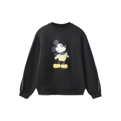 Li Ning X Disney Collaboration Sports Fashion Series Mickey Print Loose Sports Crewneck Sweatshirt Women Sweatshirt Black AWDR330-6